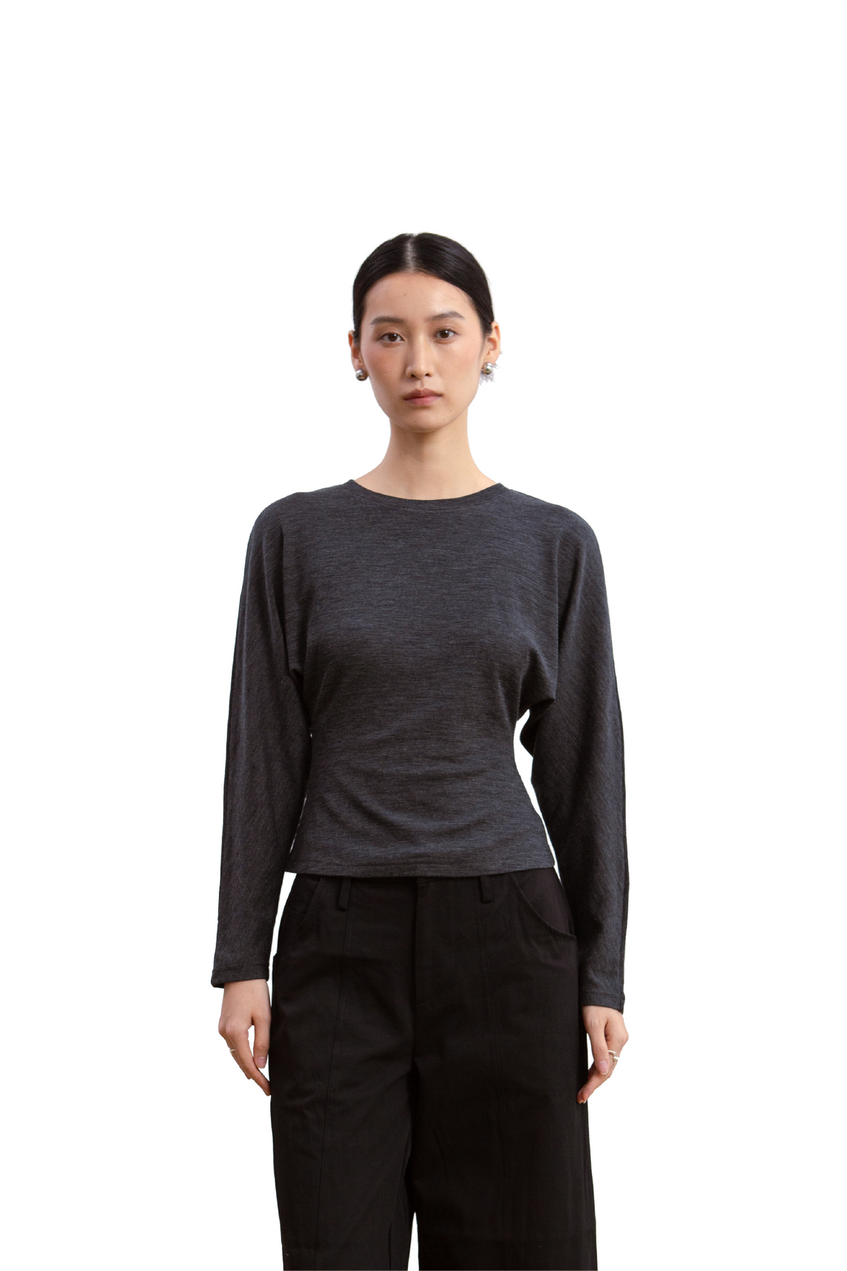 Cinched Waist Long Sleeve Top (Charcoal Grey)