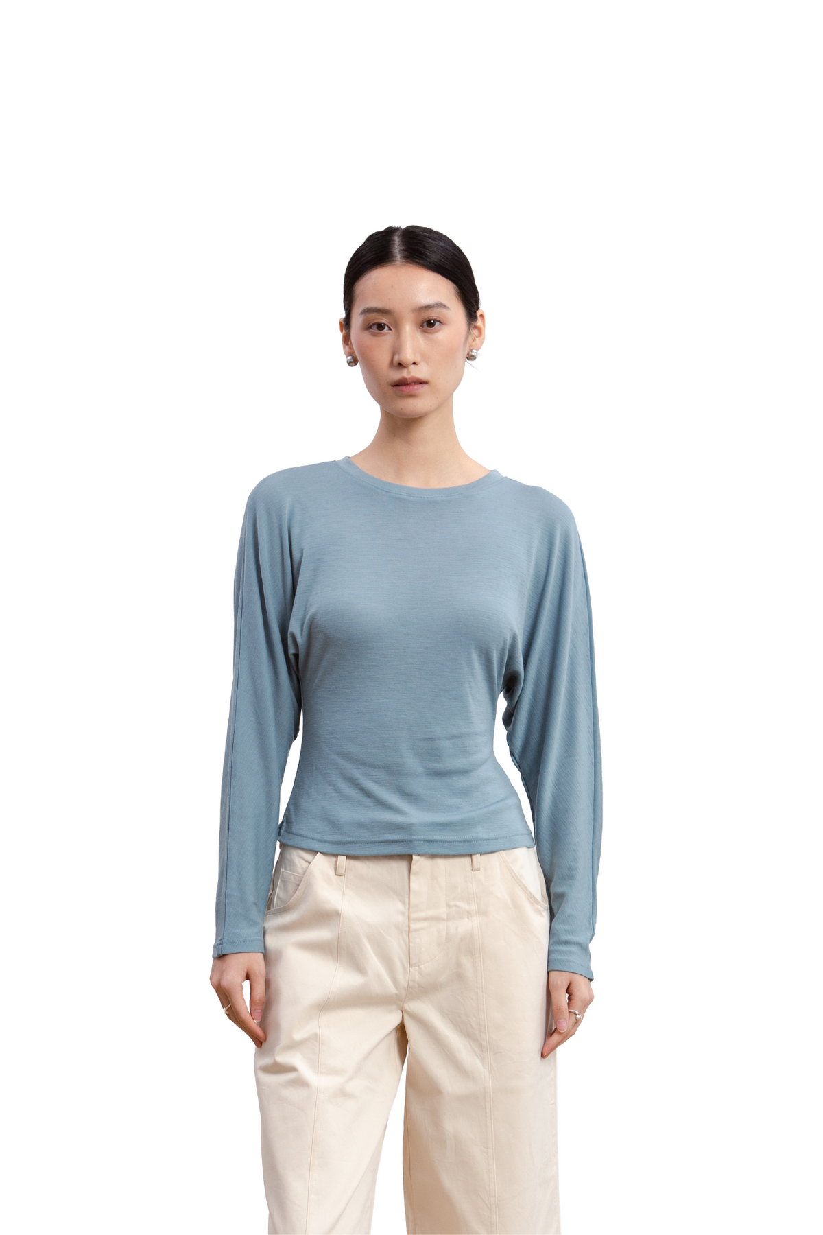 Cinched Waist Long Sleeve Top (Slate Blue)