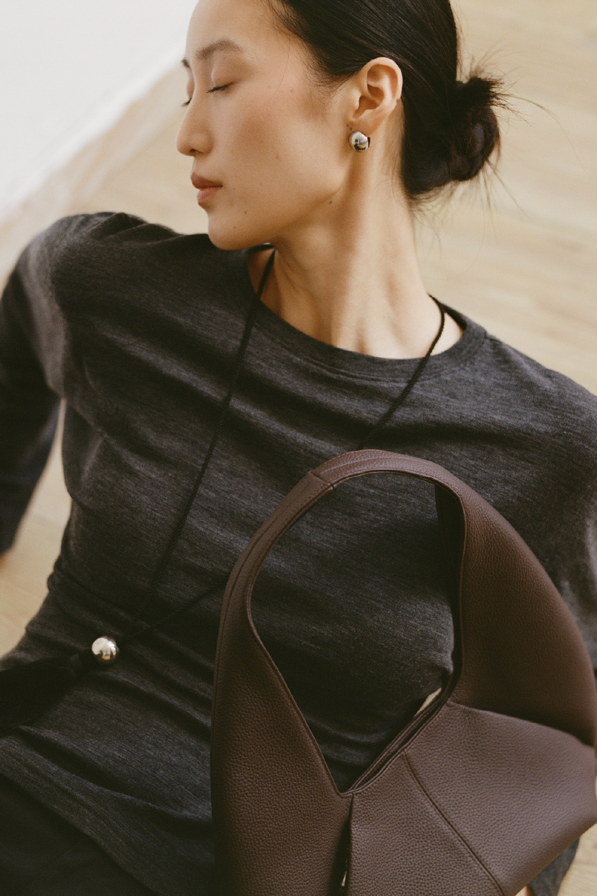 Cinched Waist Long Sleeve Top (Charcoal Grey)