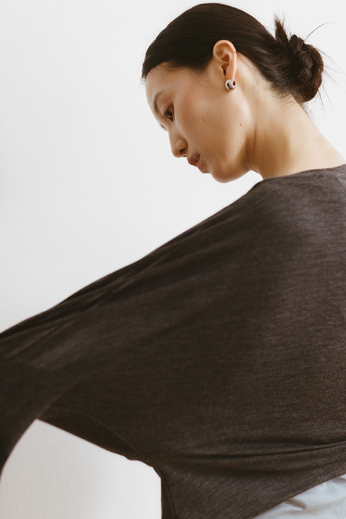 Cinched Waist Long Sleeve Top (Charcoal Grey)
