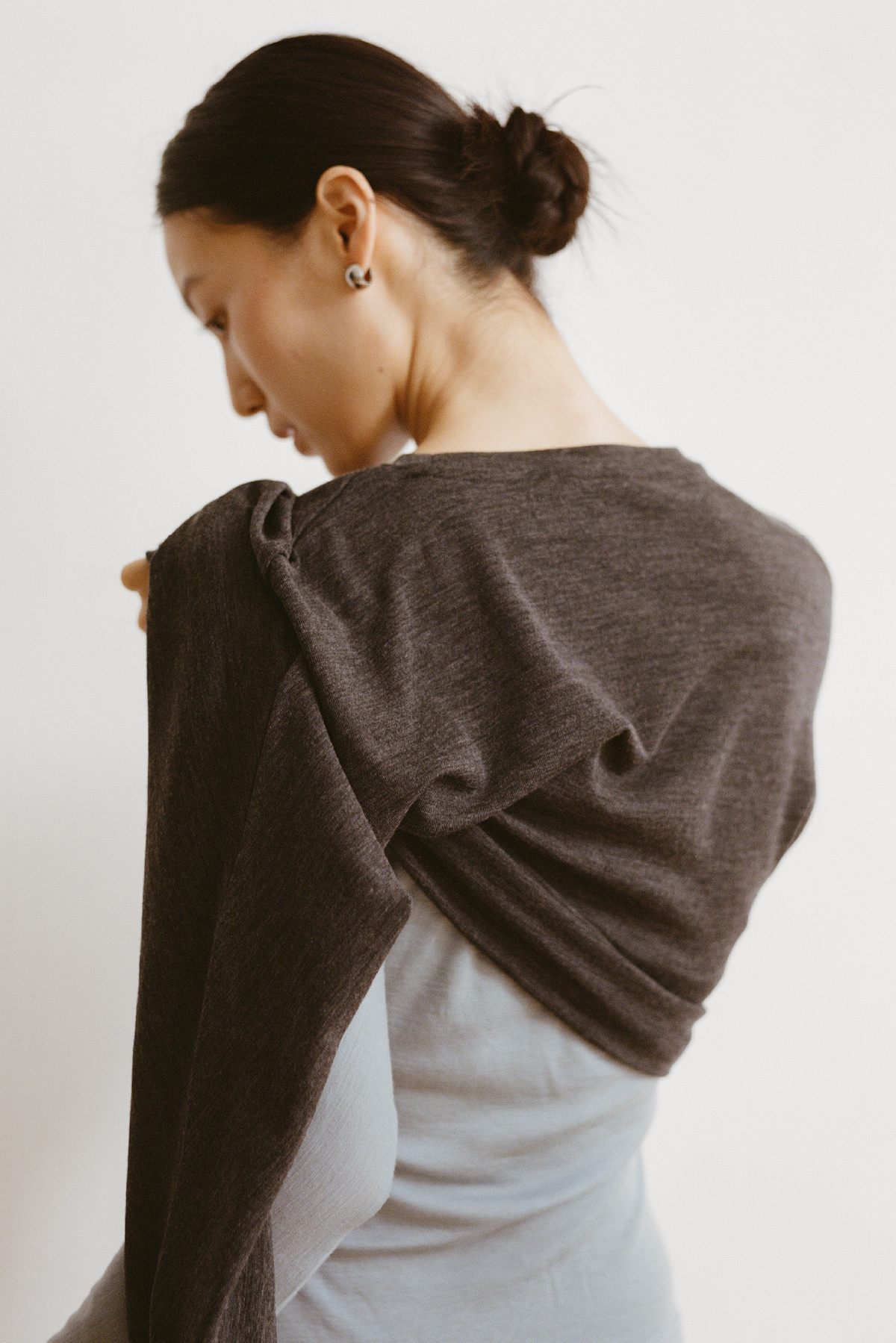 Cinched Waist Long Sleeve Top (Charcoal Grey)