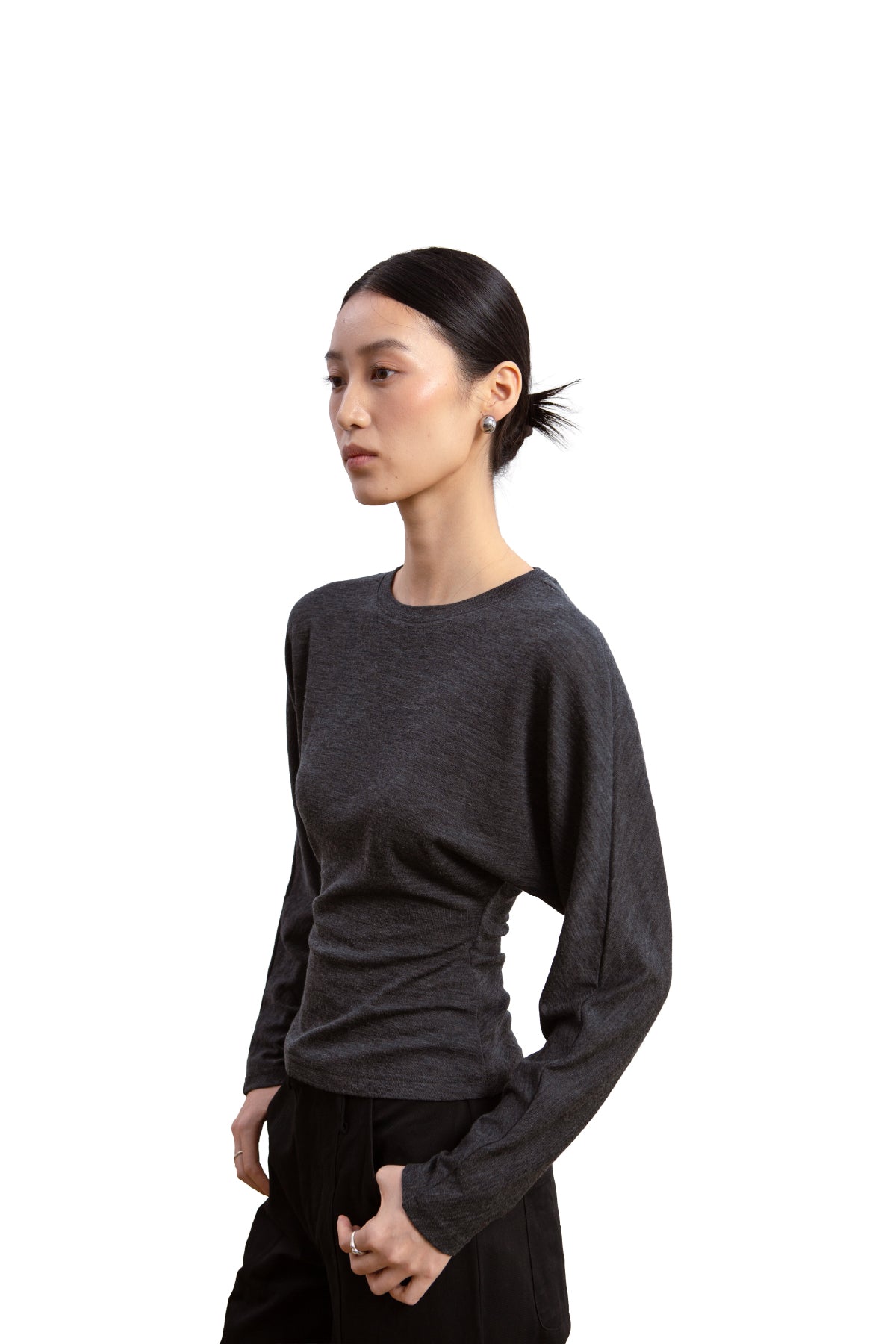 Cinched Waist Long Sleeve Top (Charcoal Grey)