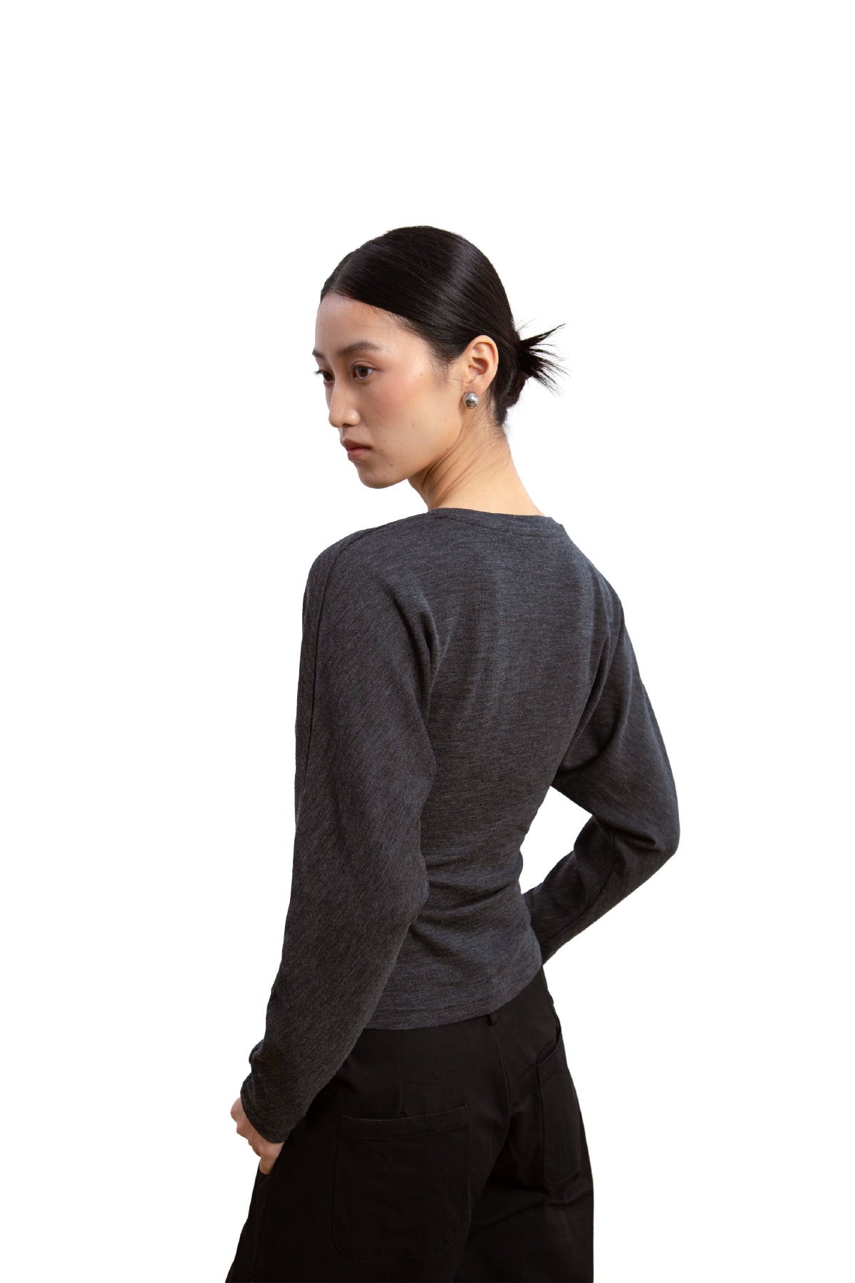 Cinched Waist Long Sleeve Top (Charcoal Grey)