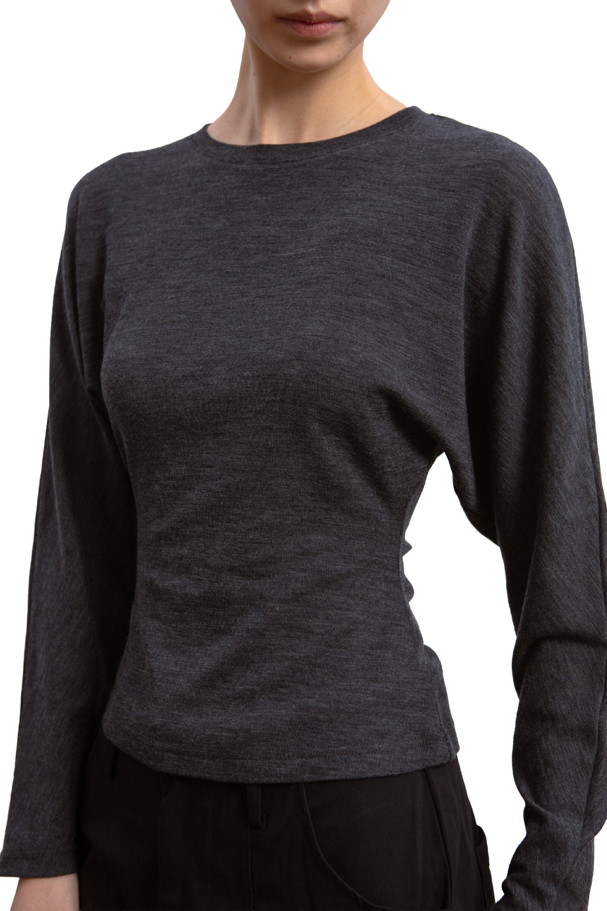 Cinched Waist Long Sleeve Top (Charcoal Grey)