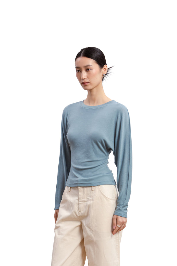 Cinched Waist Long Sleeve Top (Slate Blue)