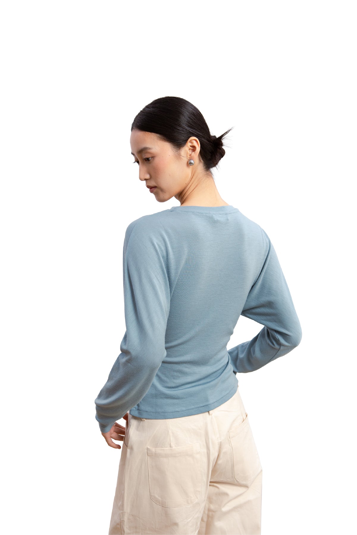 Cinched Waist Long Sleeve Top (Slate Blue)