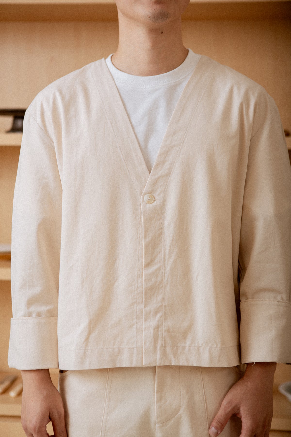 Collarless Jacket in Ecru