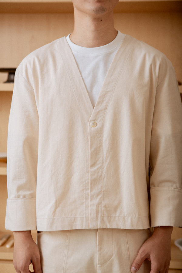 Collarless Jacket in Ecru