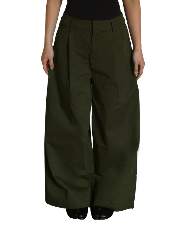 Wide Leg Cotton Pants in Olive